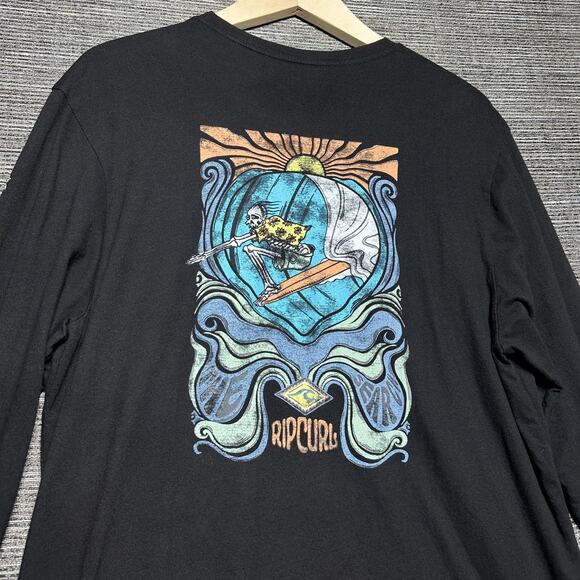 Rip Curl Shirt Men's Large Black Palms Surfing Long Sleeve Standard - Picture 11 of 13